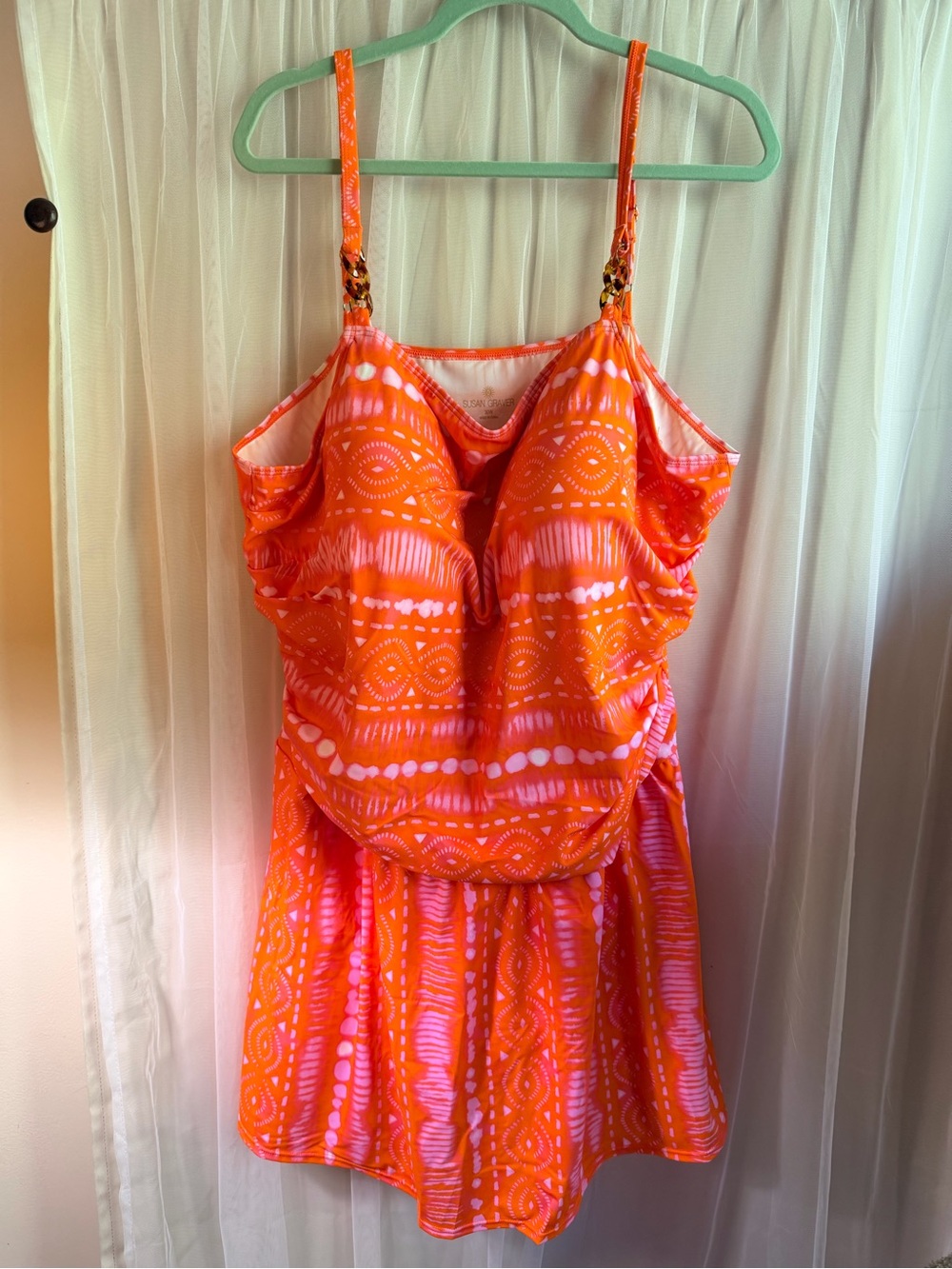 Susan Graver Orange and Pink Printed Swim Top NWOT 30w